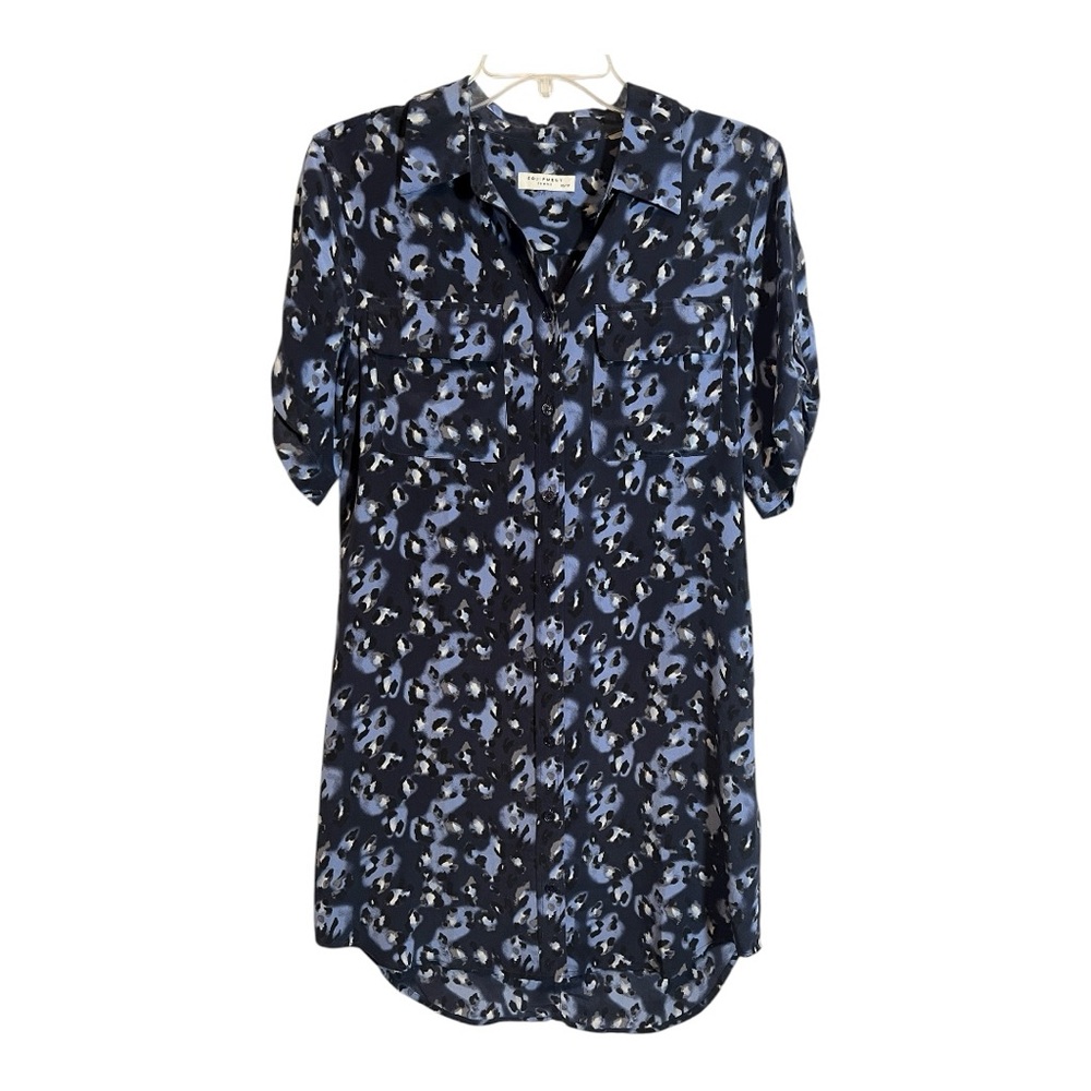 Equipment Femme Blue Leopard Print Silk Shirt Dress Size XS